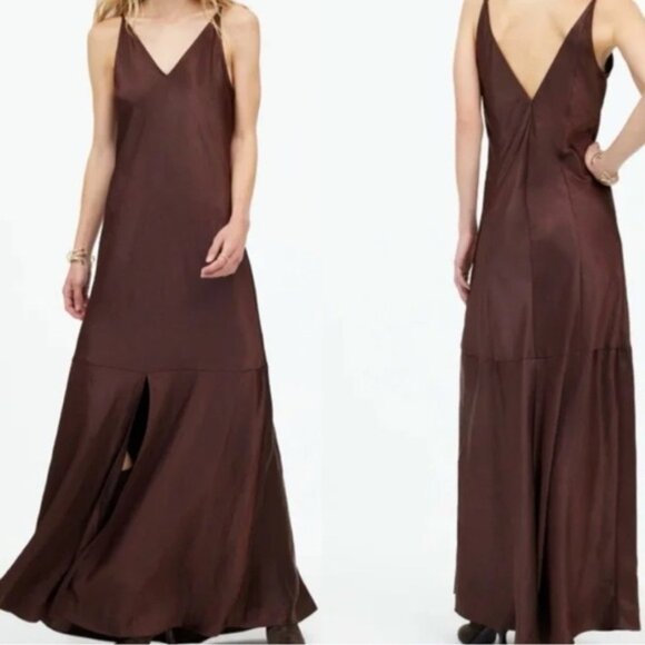 Madewell Satin Sleeveless Maxi Slip Dress Dark Carob Size 10 - Picture 1 of 10